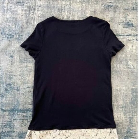 Tommy Hilfiger Dark Navy Blue White Lace Trim Tee Medium - Picture 2 of 3